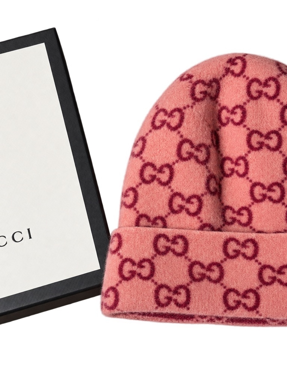 Gucci Pink Wool GG-Pattern Cuffed Beanie